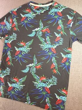 RF MODERN Men's Black Tropical Short Sleeve Travel Tee Large